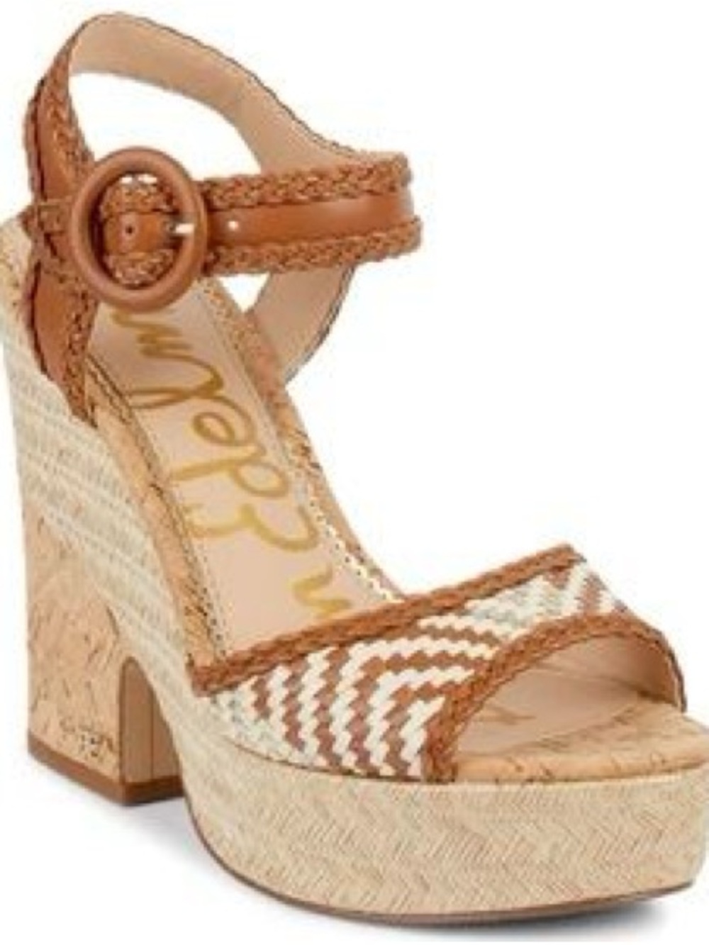 Sam Edelman Tan and Cream Woven Platform Espadrille Sandal